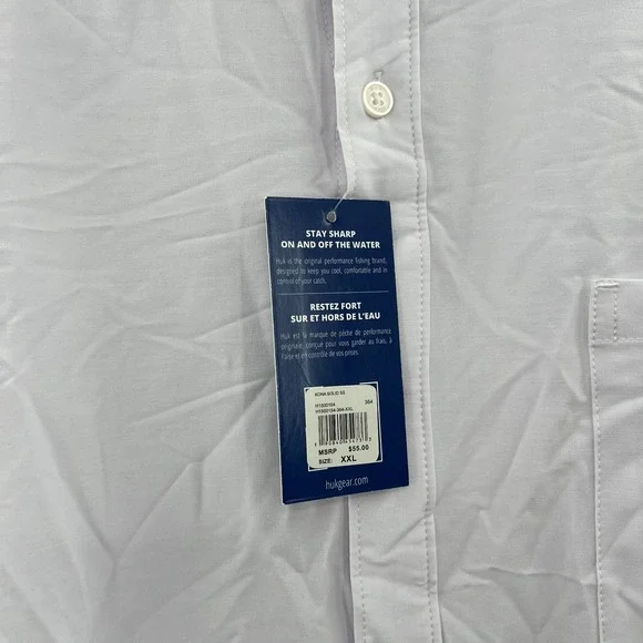 HUK Kona Fishing Hook Performance Shirt Men 2XL White SS Button Up NEW *FLAW - Picture 4 of 13